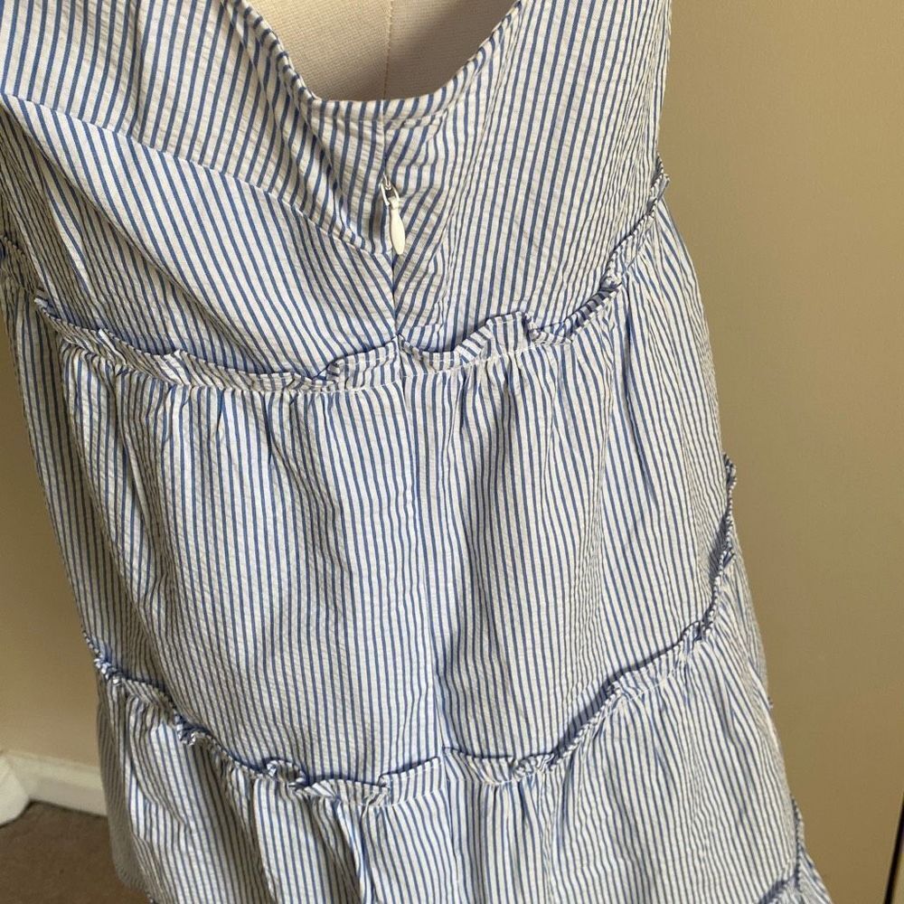 J. Crew Factory Seersucker ruffle mini dress Blue White Size 6 NWT - Picture 6 of 10